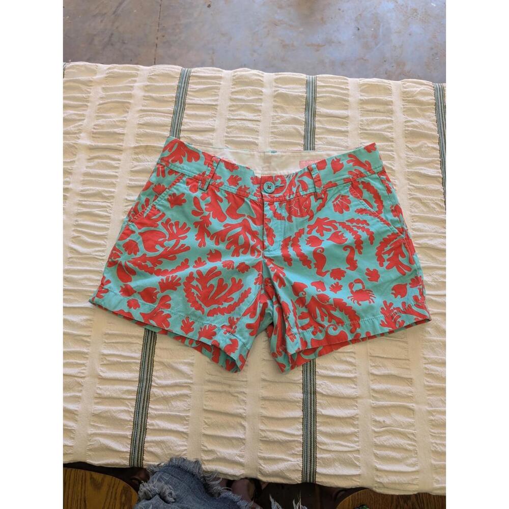 Women's LILLY PULITZER Shorts Size 4 The Callahan Teal Blue Coral Print Cotton